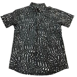 AHOY SURF CO Mens M Black White Abstract Print Short Sleeve Button Down Shirt